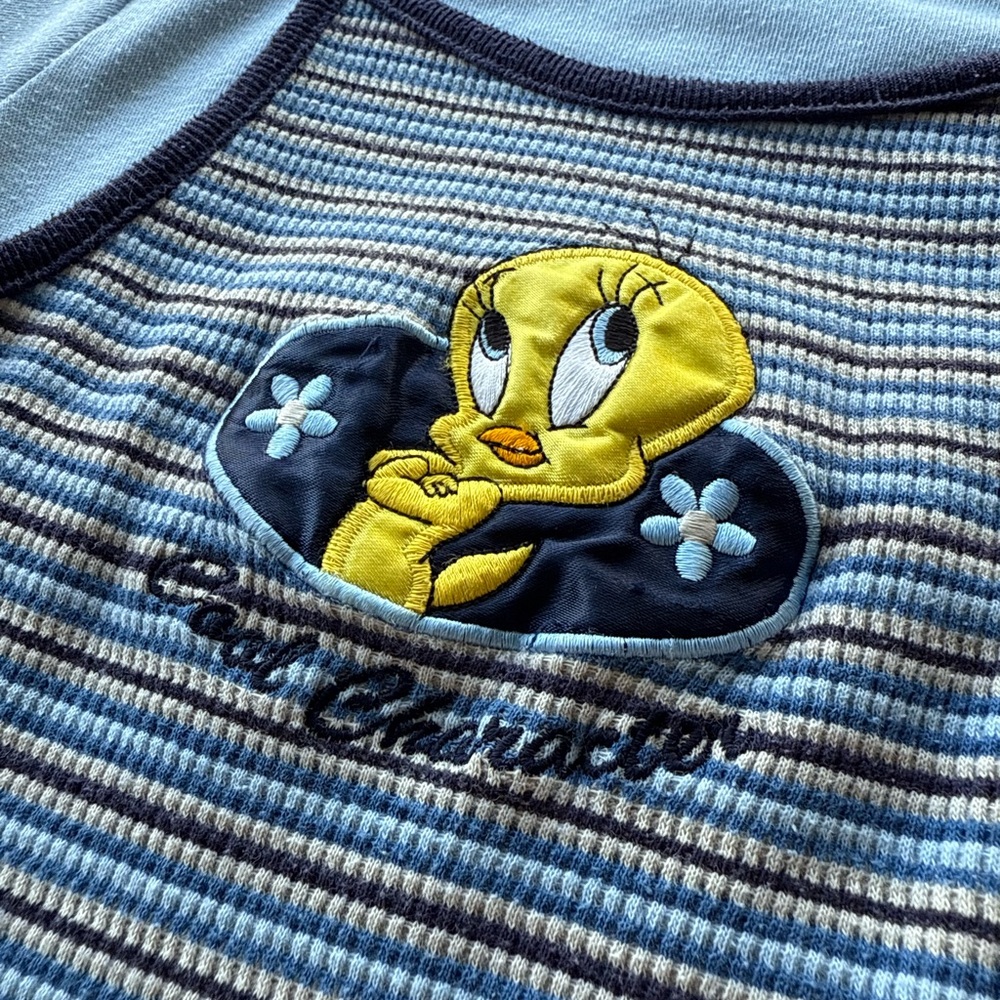 Vintage Blue Tweety Bird Striped Dress - Picture 2 of 5
